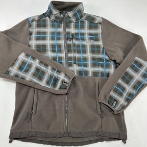 The North Face Jacket Womens Large Brown Plaid Fleece Full Zip Casual Outdoor
